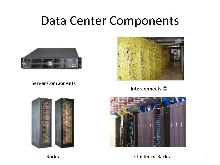 Data Center Components Server Components Racks Interconnects Cluster of Racks 4 