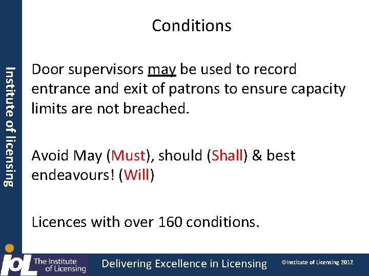 Conditions Institute of licensing Door supervisors may be used to record entrance and exit