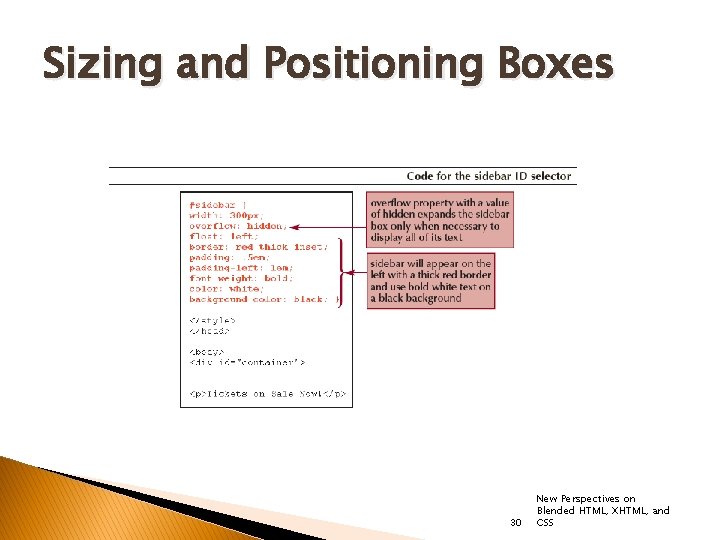 Sizing and Positioning Boxes 30 New Perspectives on Blended HTML, XHTML, and CSS 