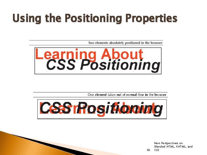 Using the Positioning Properties 38 New Perspectives on Blended HTML, XHTML, and CSS 