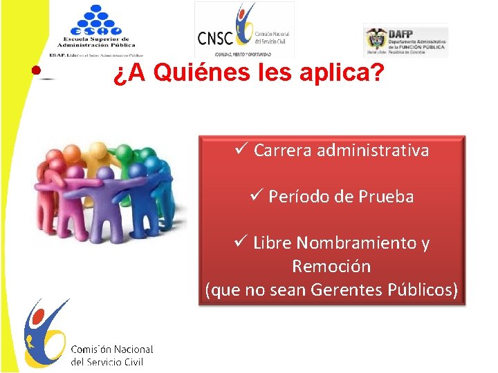 ¿A Quiénes les aplica? ü Carrera administrativa ü Período de Prueba ü Libre Nombramiento