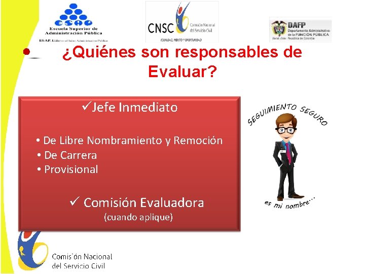 ¿Quiénes son responsables de Evaluar? üJefe Inmediato • De Libre Nombramiento y Remoción •