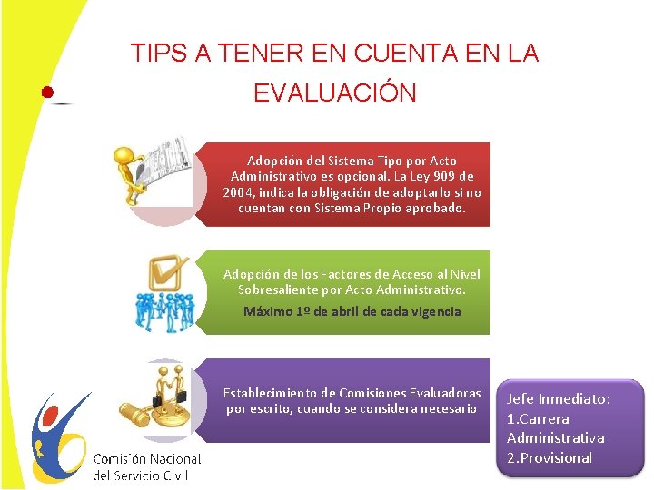 TIPS A TENER EN CUENTA EN LA EVALUACIÓN Adopción del Sistema Tipo por Acto