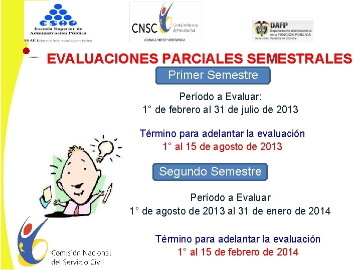 EVALUACIONES PARCIALES SEMESTRALES Primer Semestre Período a Evaluar: 1° de febrero al 31 de