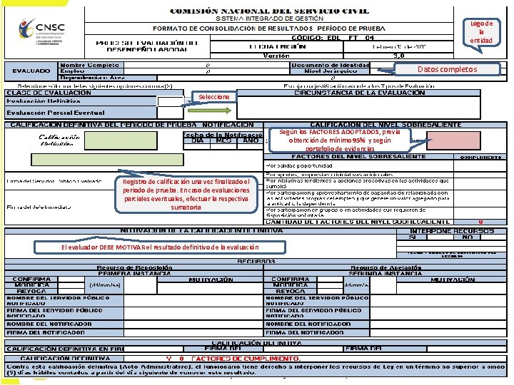Logo de la entidad Datos completos Seleccione Según los FACTORES ADOPTADOS, previa obtención de