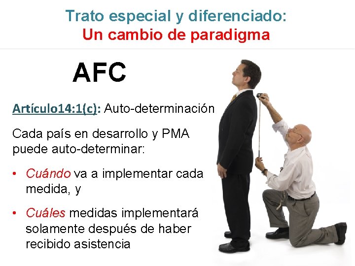 Trato especial y diferenciado: Un cambio de paradigma AFC Artículo 14: 1(c): Auto-determinación Cada
