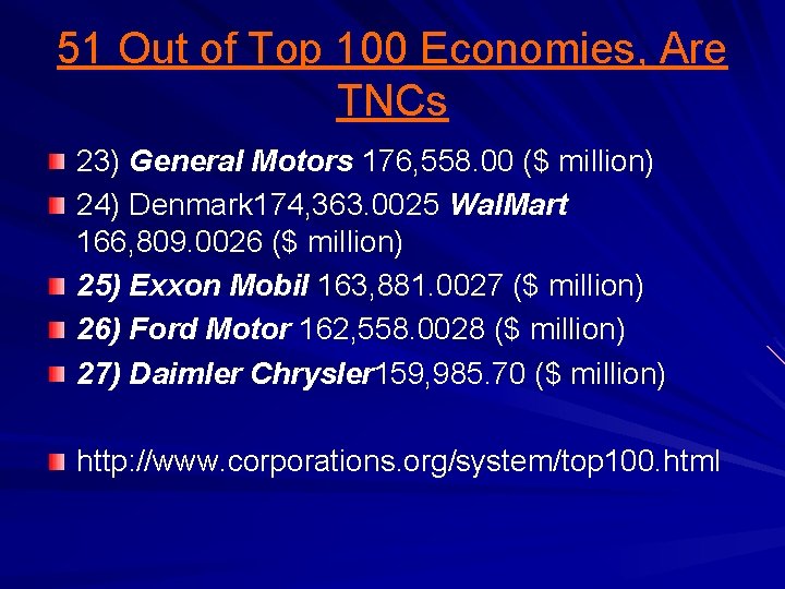 51 Out of Top 100 Economies, Are TNCs 23) General Motors 176, 558. 00