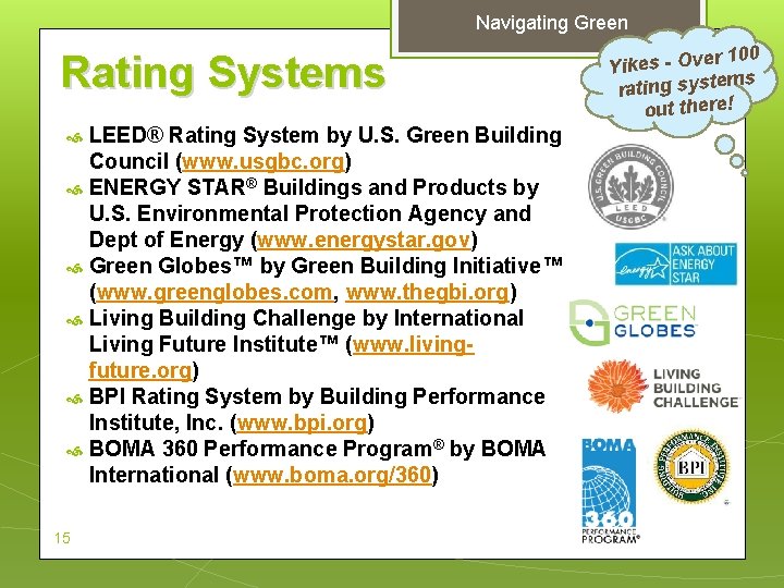 Navigating Green Rating Systems 15 LEED® Rating System by U. S. Green Building Council