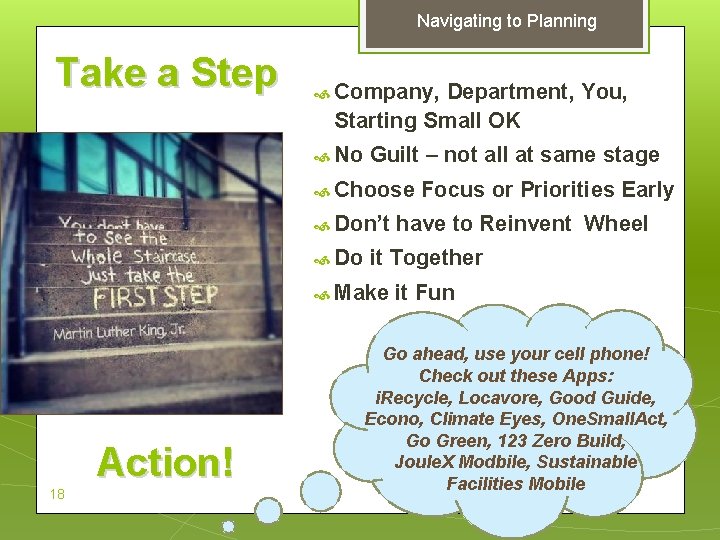 Navigating to Planning Take a Step Company, Department, You, Starting Small OK No Guilt
