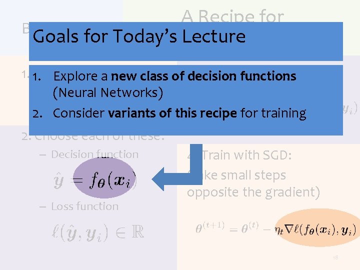 A Recipe for Background Goals for Today’s Lecture Machine Learning Define functions goal: 1.
