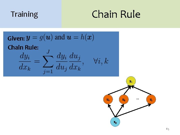 Training Chain Rule Given: Chain Rule: y 1 u 2 … u. J x
