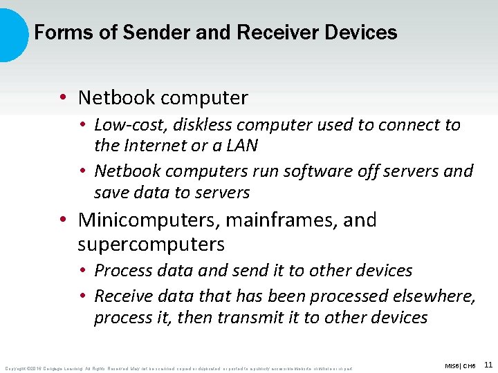 Forms of Sender and Receiver Devices • Netbook computer • Low-cost, diskless computer used