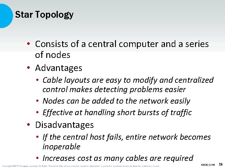 Star Topology • Consists of a central computer and a series of nodes •