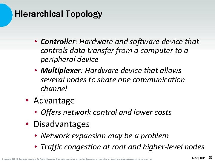 Hierarchical Topology • Controller: Hardware and software device that controls data transfer from a