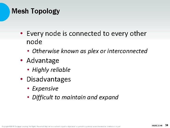 Mesh Topology • Every node is connected to every other node • Otherwise known