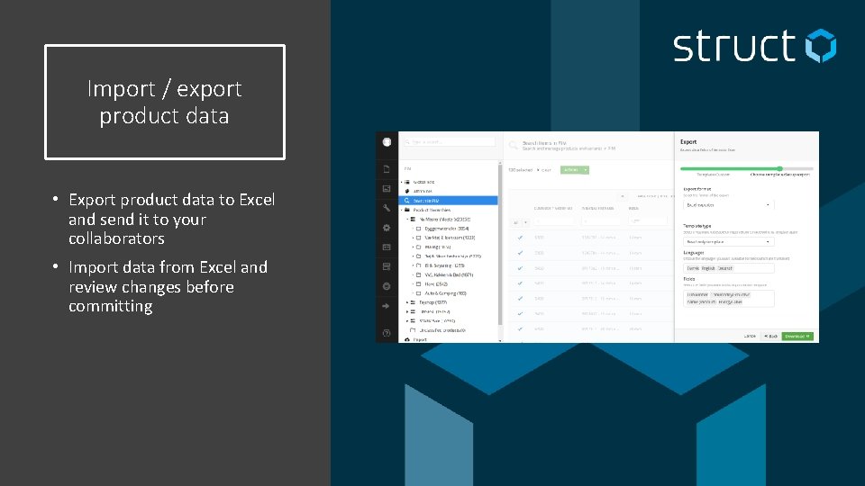 Import / export product data • Export product data to Excel and send it