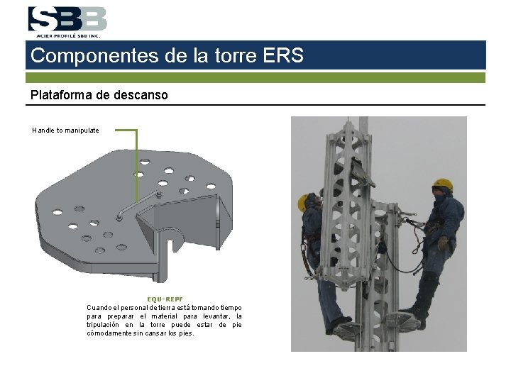 Componentes de la torre ERS Plataforma de descanso Handle to manipulate EQU-REPF Cuando el