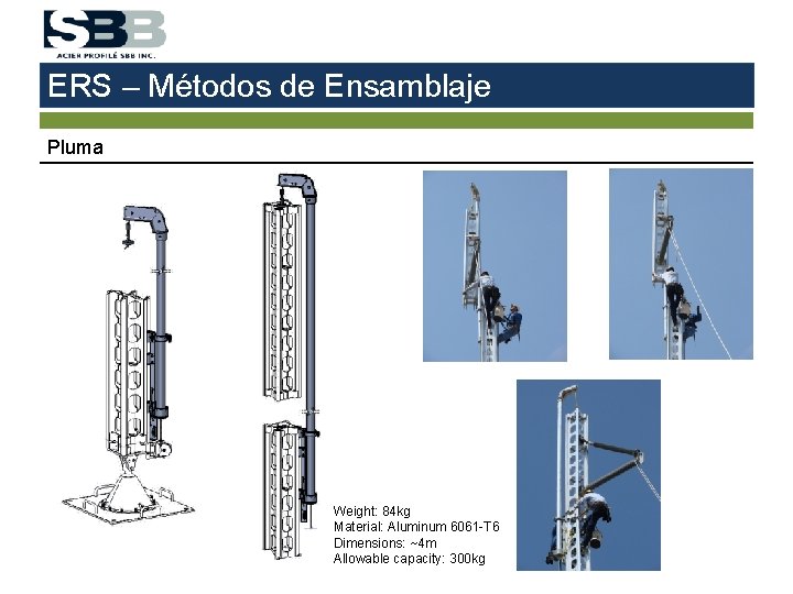 ERS – Métodos de Ensamblaje Pluma Weight: 84 kg Material: Aluminum 6061 -T 6