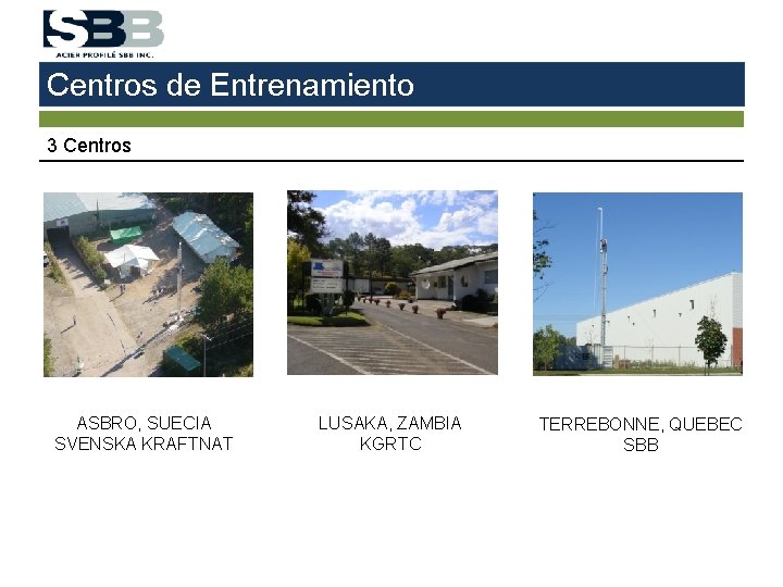 Centros de Entrenamiento 3 Centros ASBRO, SUECIA SVENSKA KRAFTNAT LUSAKA, ZAMBIA KGRTC TERREBONNE, QUEBEC