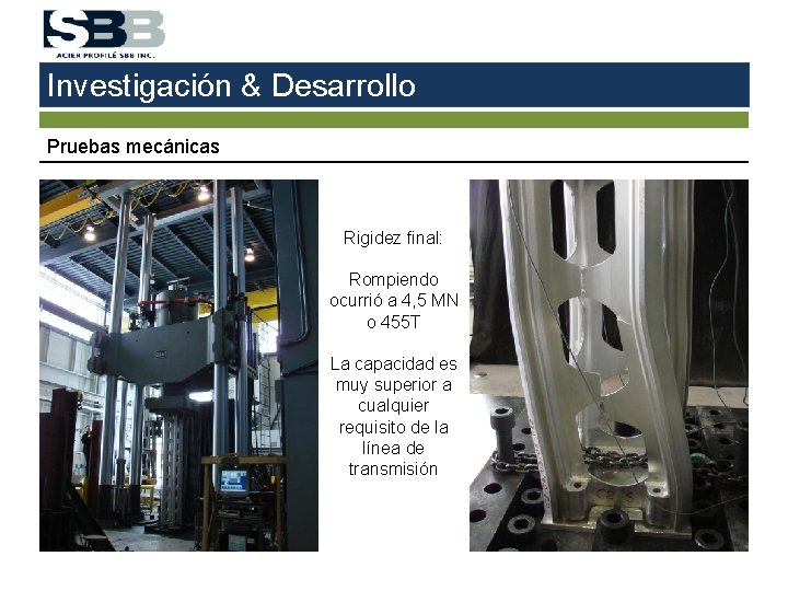 Investigación & Desarrollo Pruebas mecánicas Rigidez final: Rompiendo ocurrió a 4, 5 MN o