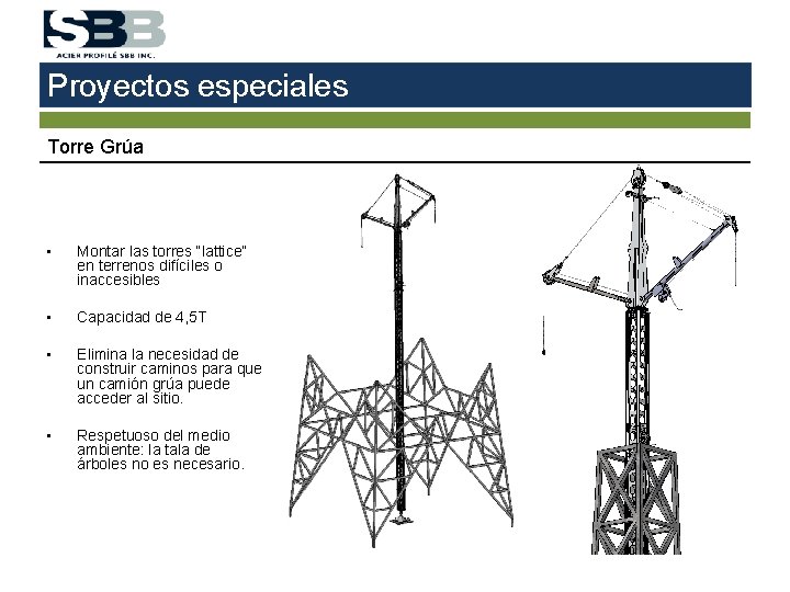 Proyectos especiales Torre Grúa • Montar las torres “lattice” en terrenos difíciles o inaccesibles