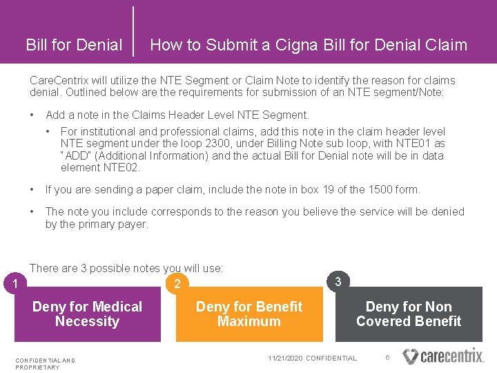 Bill for Denial How to Submit a Cigna Bill for Denial Claim Care. Centrix