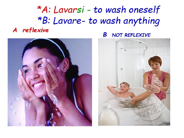 *A: Lavarsi - to wash oneself *B: Lavare- to wash anything A reflexive B
