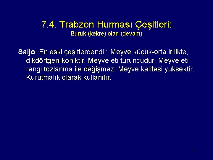 7. 4. Trabzon Hurması Çeşitleri: Buruk (kekre) olan (devam) Saijo: En eski çeşitlerdendir. Meyve