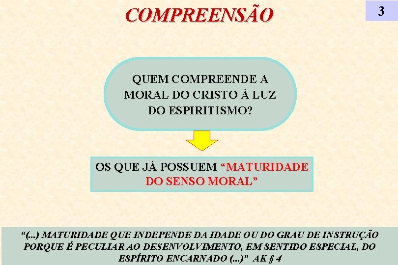 COMPREENSÃO 3 QUEM COMPREENDE A MORAL DO CRISTO À LUZ DO ESPIRITISMO? OS QUE