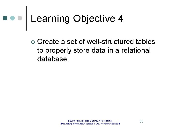 Learning Objective 4 ¢ Create a set of well-structured tables to properly store data