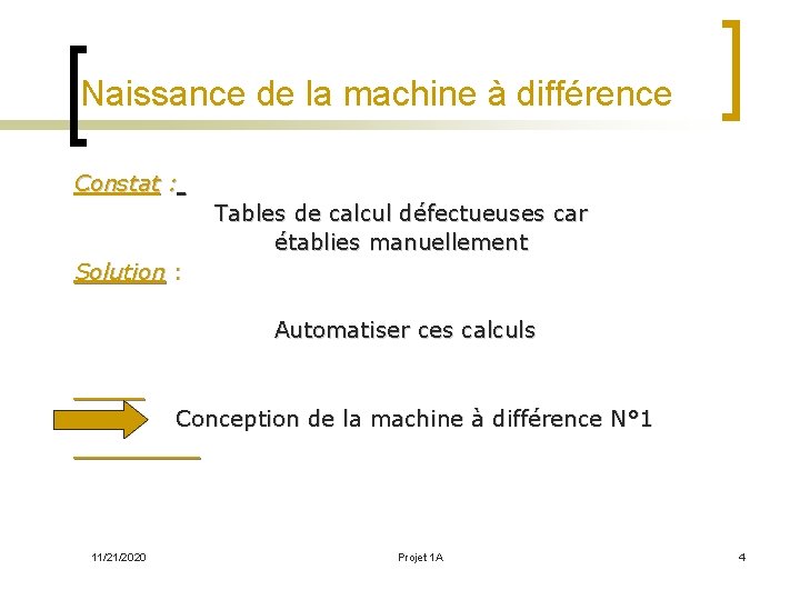 Naissance de la machine à différence Constat : Tables de calcul défectueuses car établies