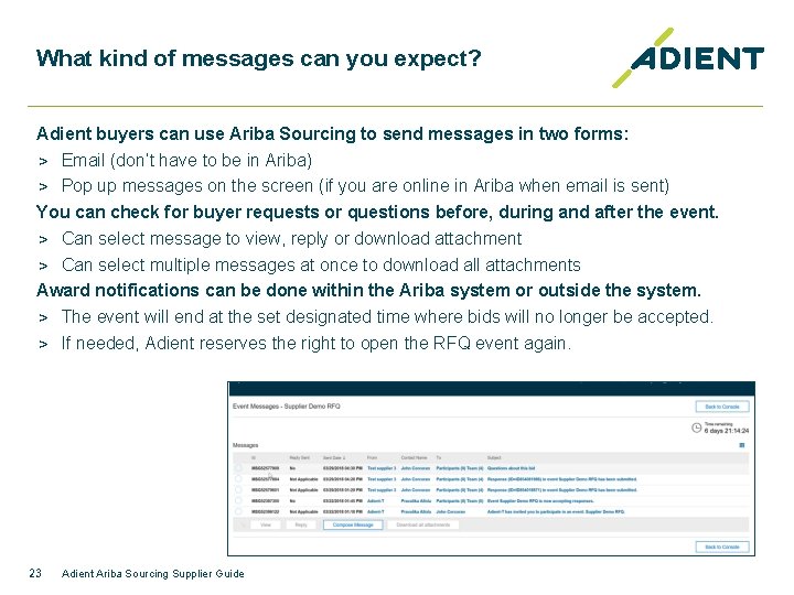 What kind of messages can you expect? Adient buyers can use Ariba Sourcing to