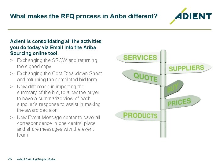 What makes the RFQ process in Ariba different? Adient is consolidating all the activities