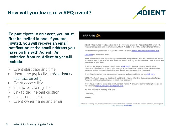 How will you learn of a RFQ event? To participate in an event, you