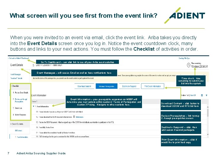 What screen will you see first from the event link? When you were invited