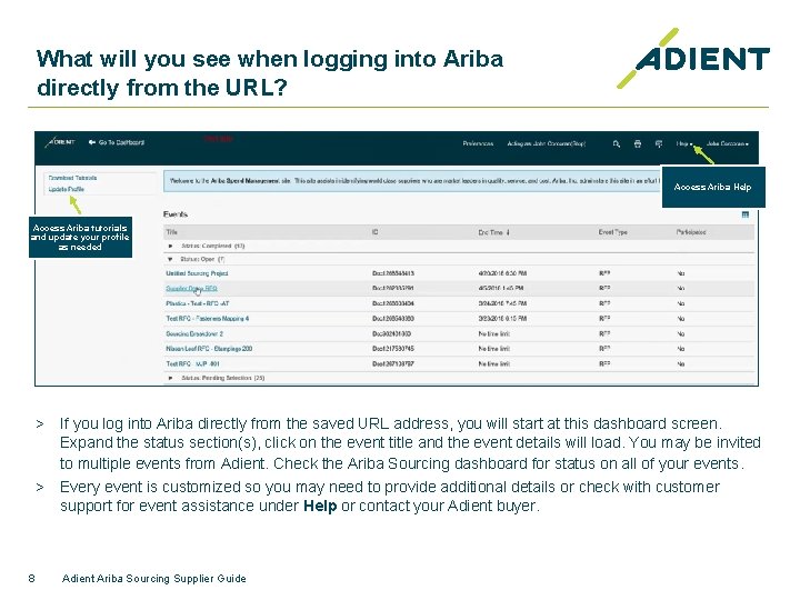 What will you see when logging into Ariba directly from the URL? Access Ariba