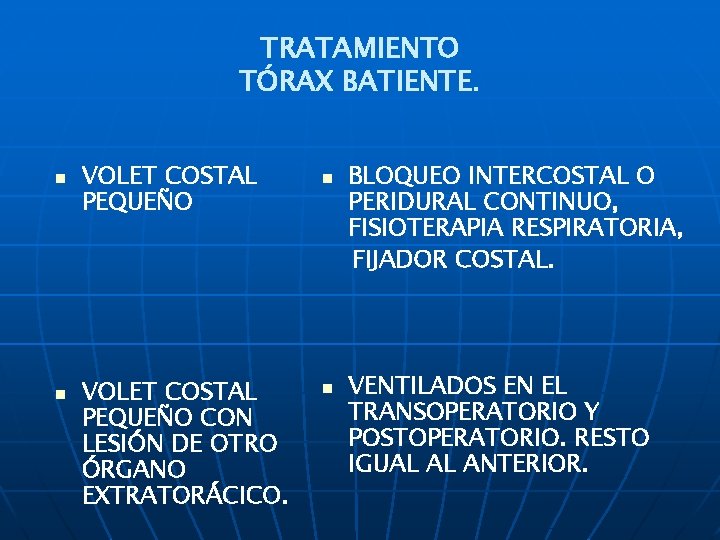 TRATAMIENTO TÓRAX BATIENTE. n n VOLET COSTAL PEQUEÑO CON LESIÓN DE OTRO ÓRGANO EXTRATORÁCICO.