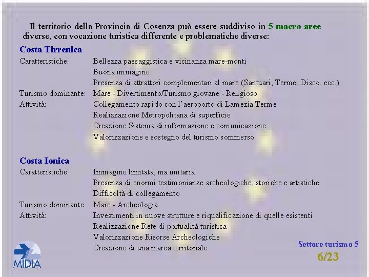 Il territorio della Provincia di Cosenza può essere suddiviso in 5 macro aree diverse,