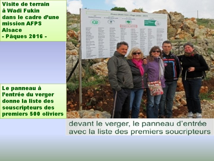 Visite de terrain à Wadi Fukin dans le cadre d’une mission AFPS Alsace -