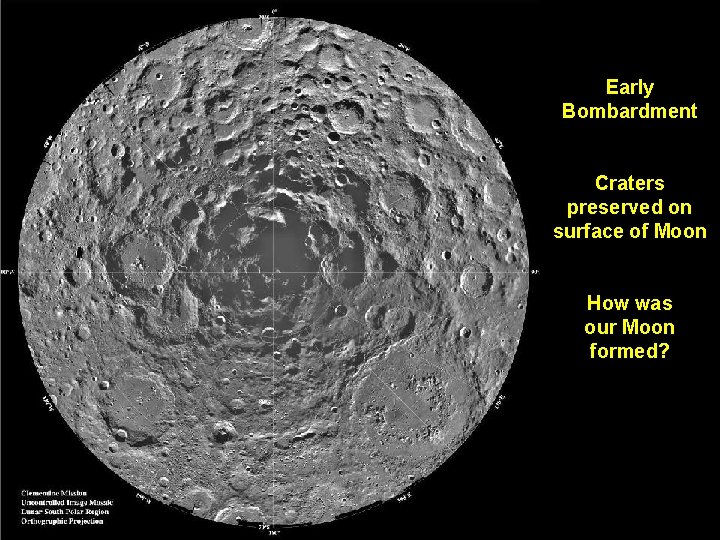 Early Bombardment Craters preserved on surface of Moon How was our Moon formed? 