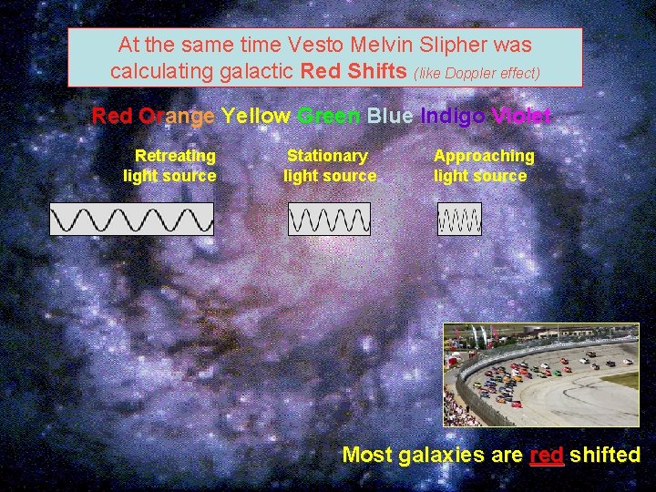 At the same time Vesto Melvin Slipher was calculating galactic Red Shifts (like Doppler