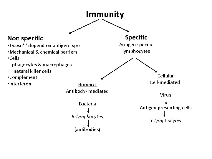 Immunity Specific Non specific • Doesn't’ depend on antigen type • Mechanical & chemical