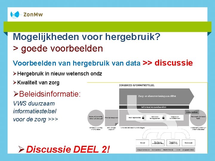 Mogelijkheden voor hergebruik? > goede voorbeelden Voorbeelden van hergebruik van data >> discussie ØHergebruik