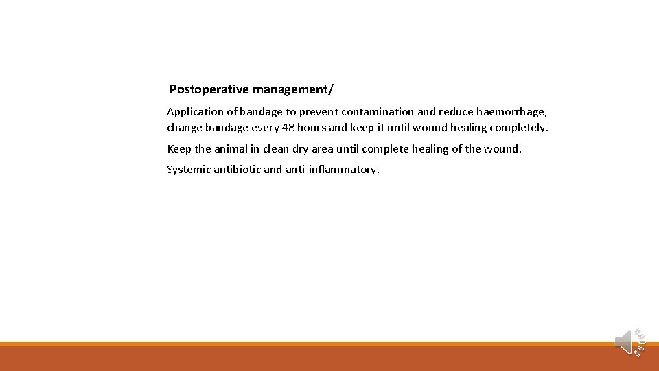  Postoperative management/ Application of bandage to prevent contamination and reduce haemorrhage, change bandage