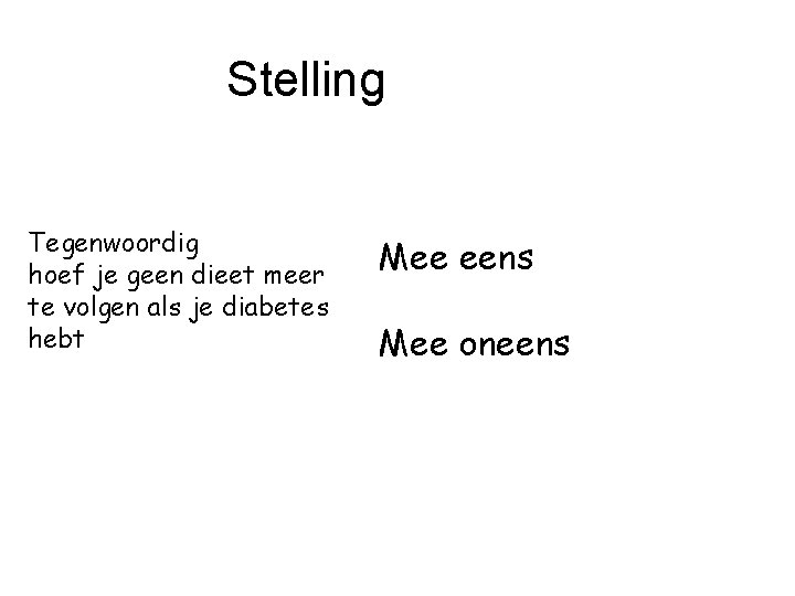 Stelling Tegenwoordig hoef je geen dieet meer te volgen als je diabetes hebt Mee