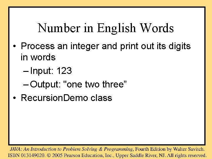 Number in English Words • Process an integer and print out its digits in