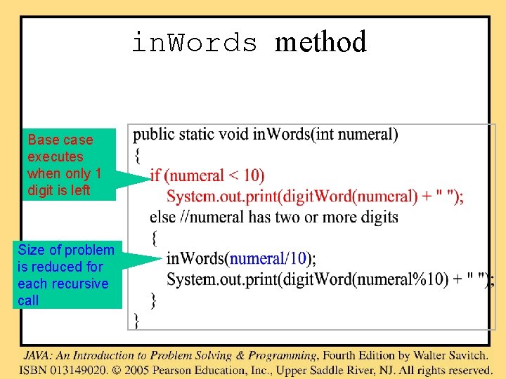 in. Words method Base case executes when only 1 digit is left Size of