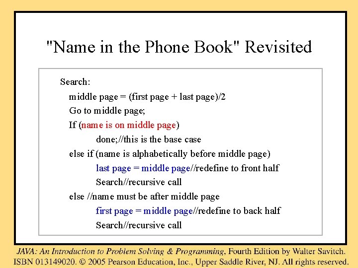 "Name in the Phone Book" Revisited Search: middle page = (first page + last