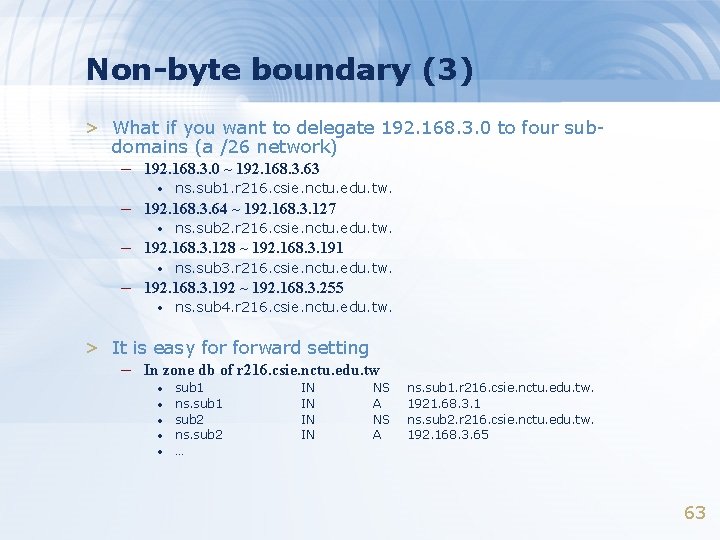 Non-byte boundary (3) > What if you want to delegate 192. 168. 3. 0