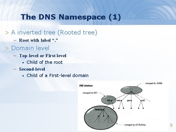 The DNS Namespace (1) > A inverted tree (Rooted tree) – Root with label